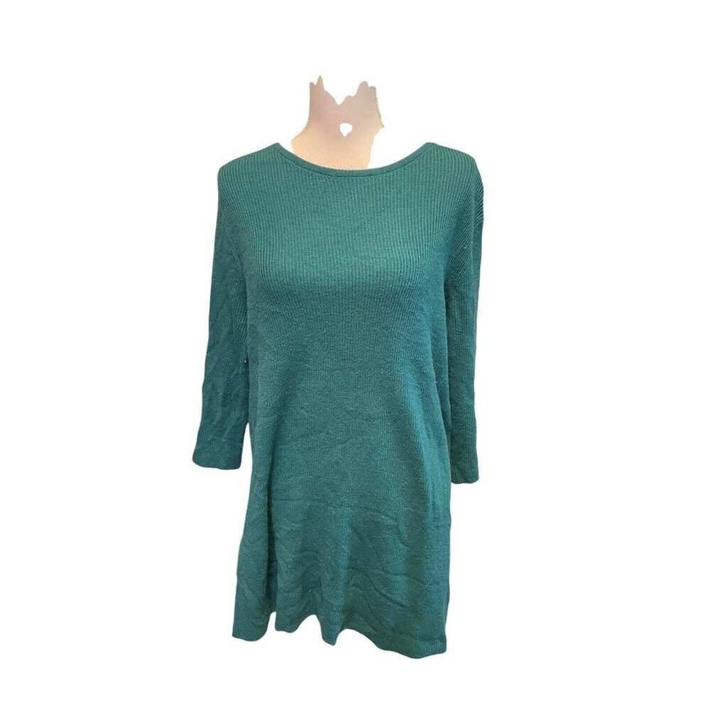 J Jill Womens Sweater Petite L Green Wool Blend Knit Tunic Lightweight a24